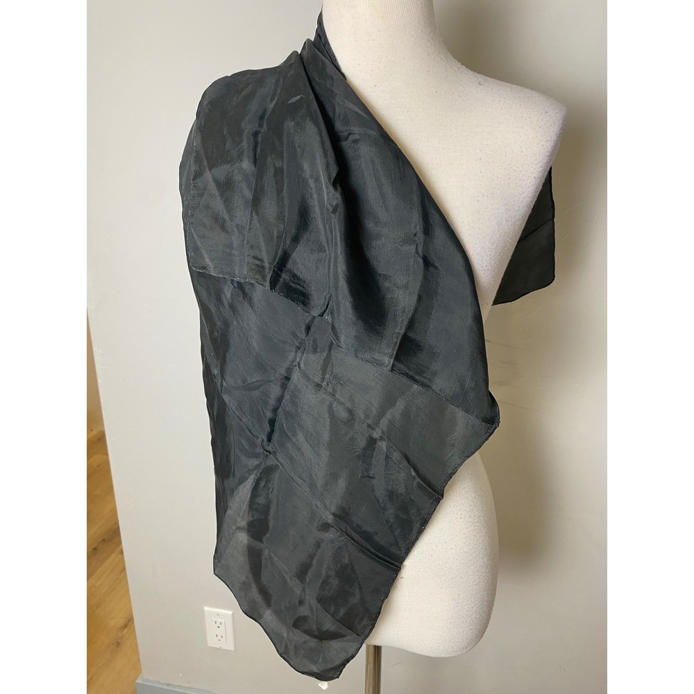 Vintage 60s Silk Scarf Black Solid Sheer Wrap Mid Century Retro Accessory